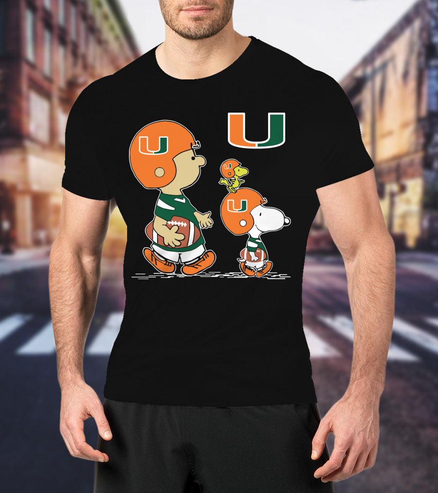Miami Hurricanes Peanuts Characters Football Team Celebration T-Shirt