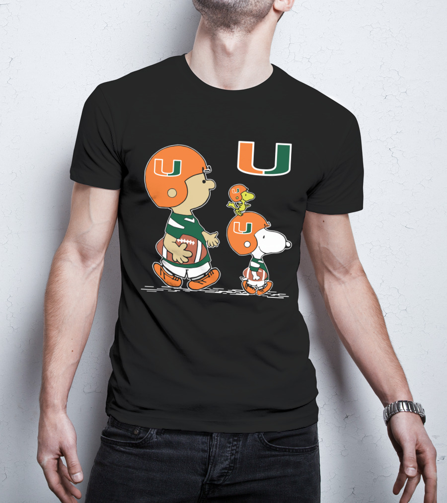 Miami Hurricanes Peanuts Characters Football Team Celebration T-Shirt