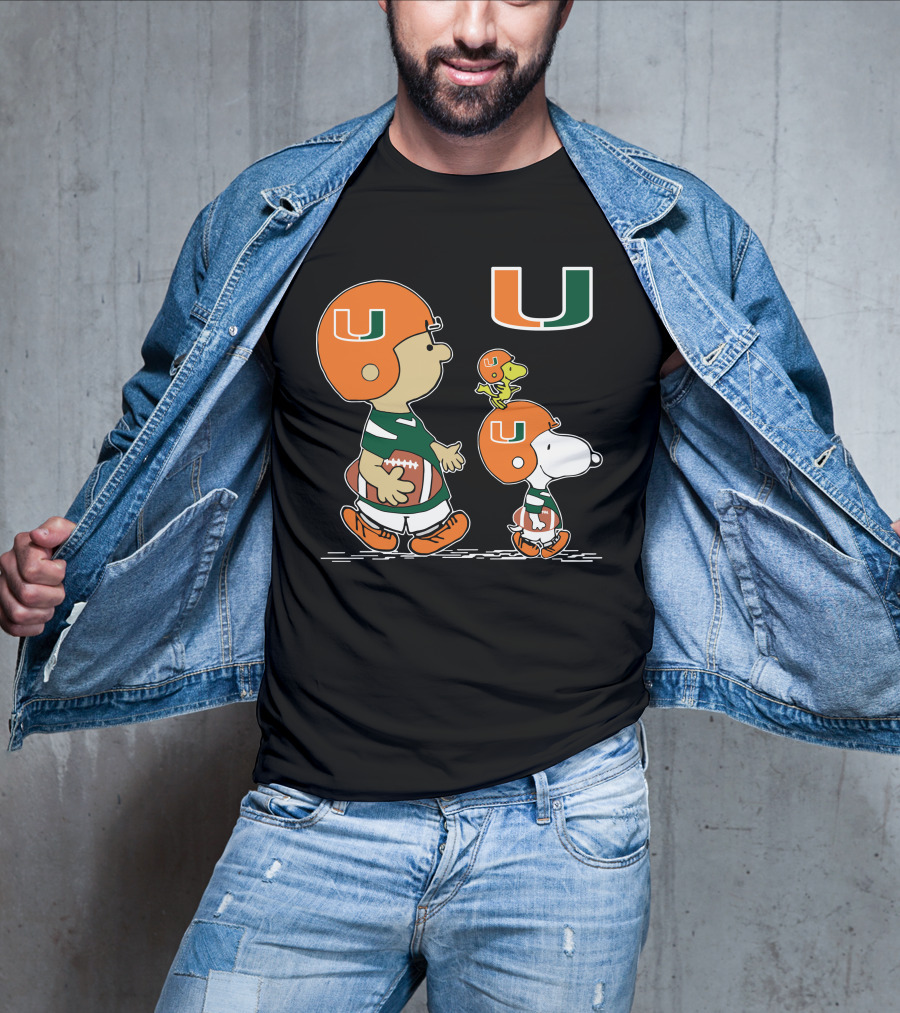 Miami Hurricanes Peanuts Characters Football Team Celebration T-Shirt