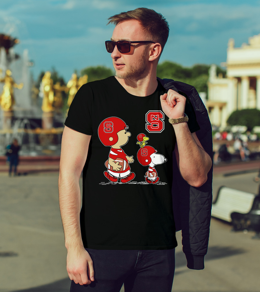 NC State Wolfpack Peanuts Football Adventure Charlie Brown Snoopy Woodstock T-Shirt