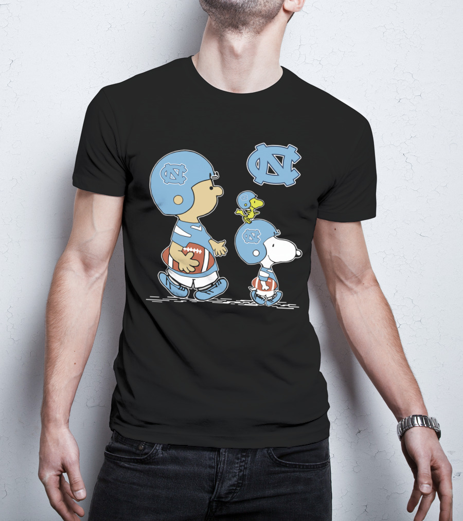 North Carolina Tar Heels Peanuts Characters Charlie Brown Snoopy Football Helmets T-Shirt