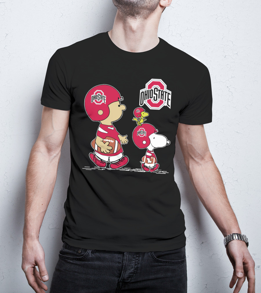 Ohio State Buckeyes Peanuts Characters Football Team Sports Helmet T-Shirt