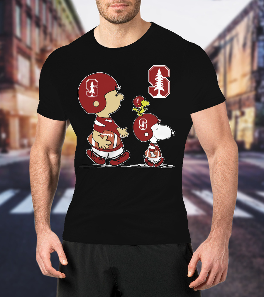 Stanford Cardinal Football Peanuts Characters With Iconic Stanford T-Shirt