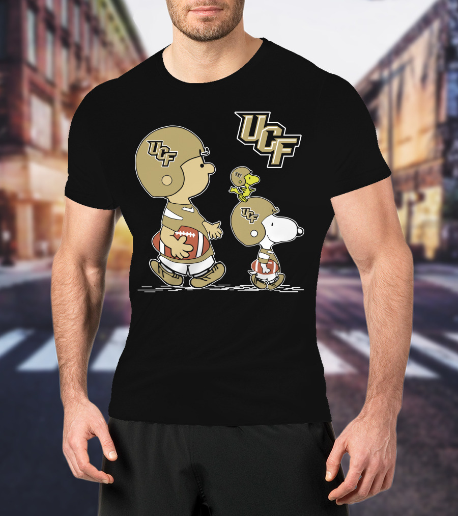 UCF Knights Peanuts Characters In Football Helmets With Woodstock T-Shirt