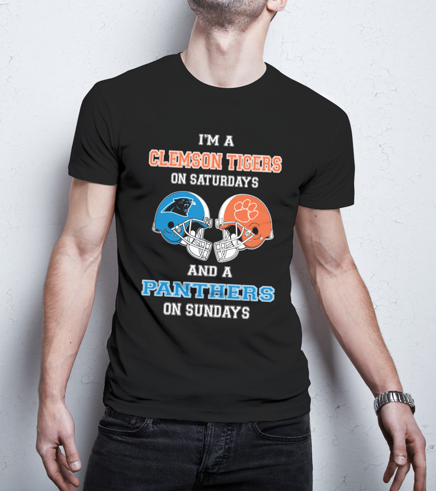 I'm A Clemson Tigers On Saturdays And A Panthers On Sundays Football Helmets T-Shirt