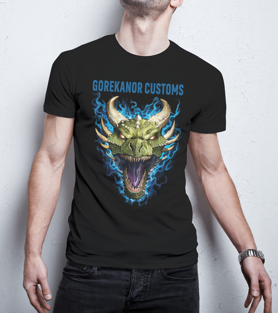 Gorekanor Customs Dragon Head With Blue Flames T-Shirt