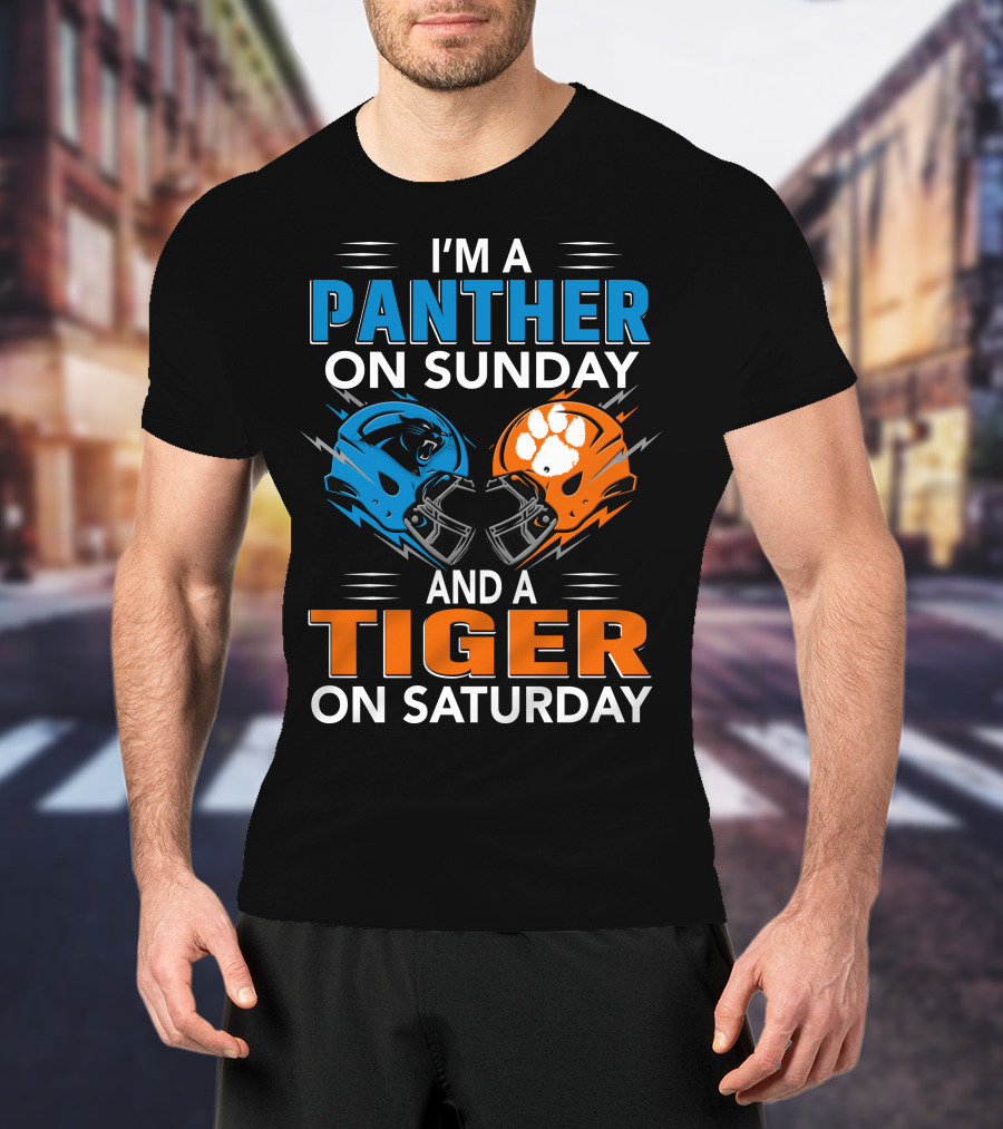 I'm A Panther On Sunday And A Tiger On Saturday Football Helmets T-Shirt