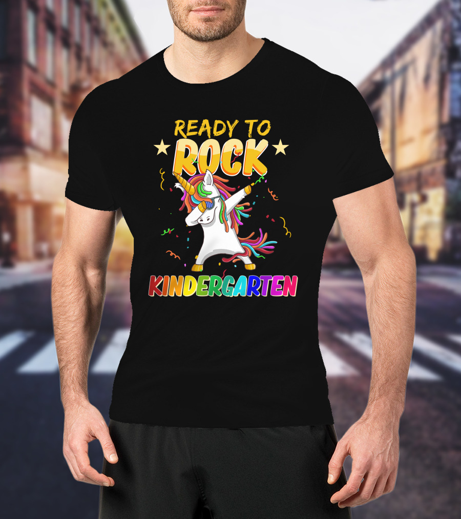 Ready To Rock Kindergarten With Dabbing Unicorn And Stars T-Shirt