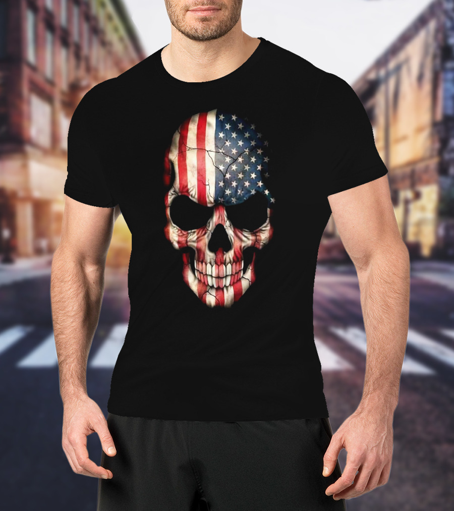 Skull American Flag Stars And Stripes T-Shirt