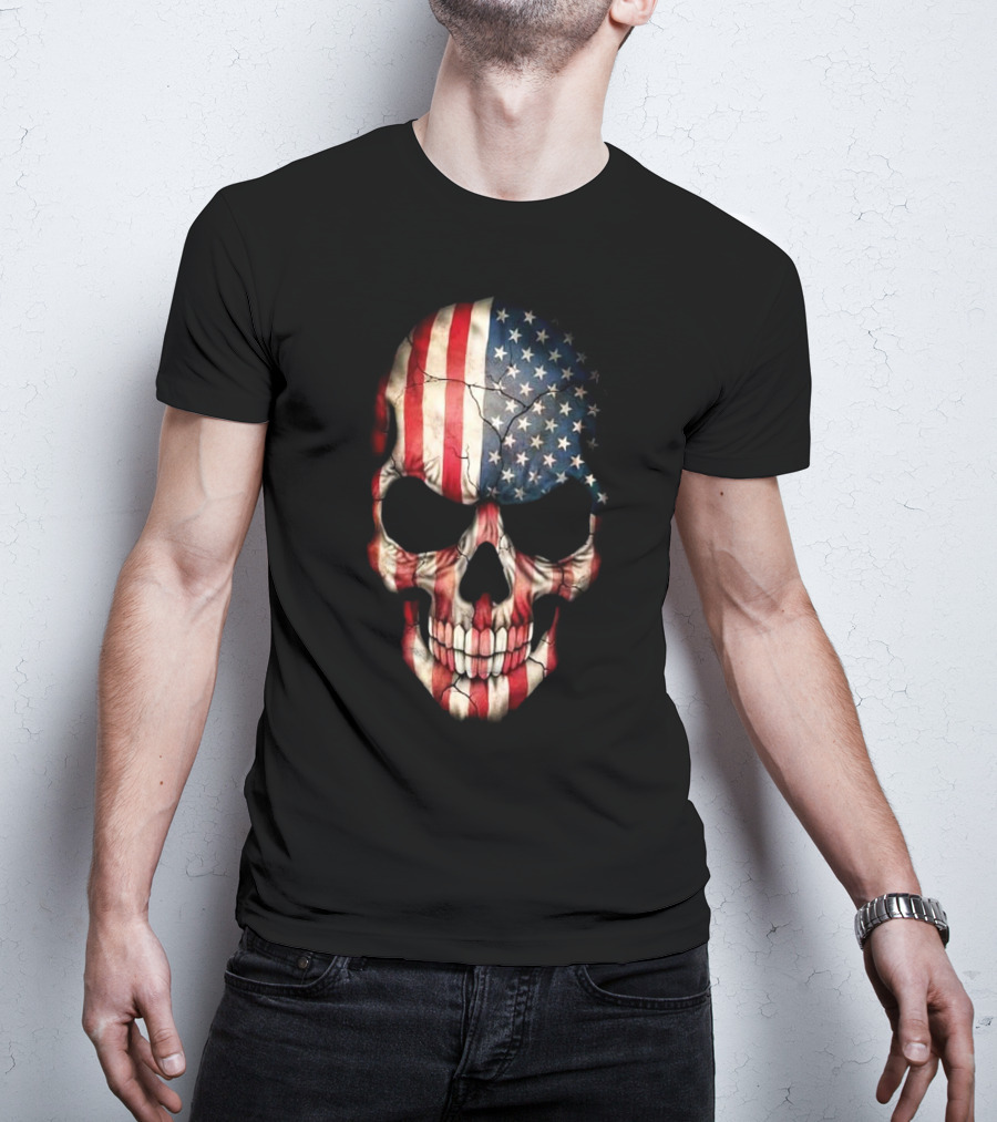 Skull American Flag Stars And Stripes T-Shirt