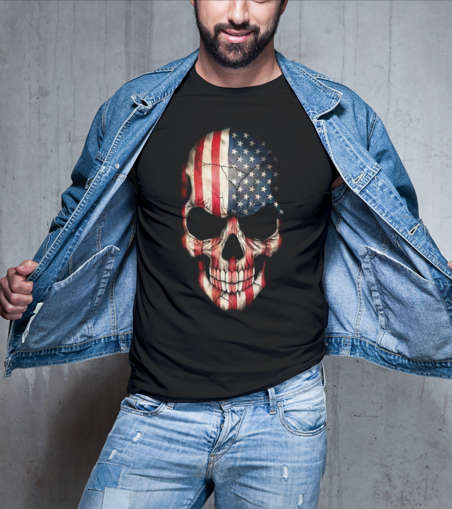 Skull American Flag Stars And Stripes T-Shirt