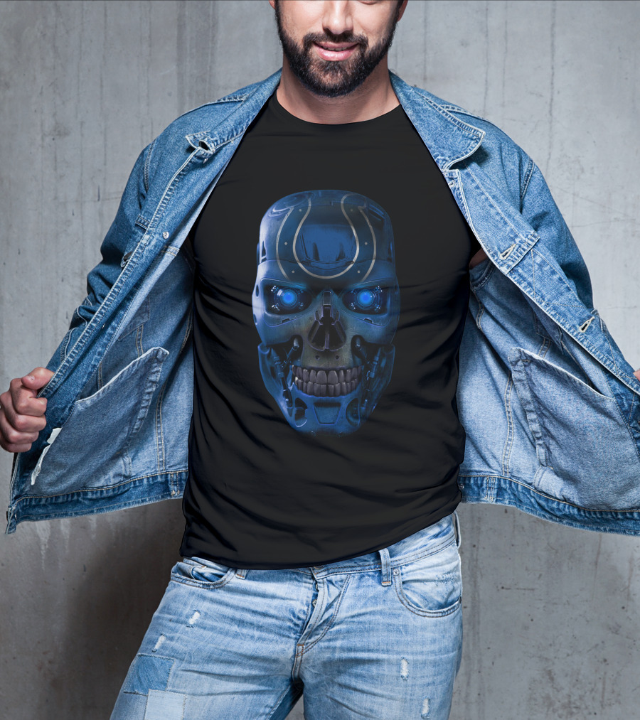 Blue Skull Colts Mechanized Face With Glowing Eyes T-Shirt