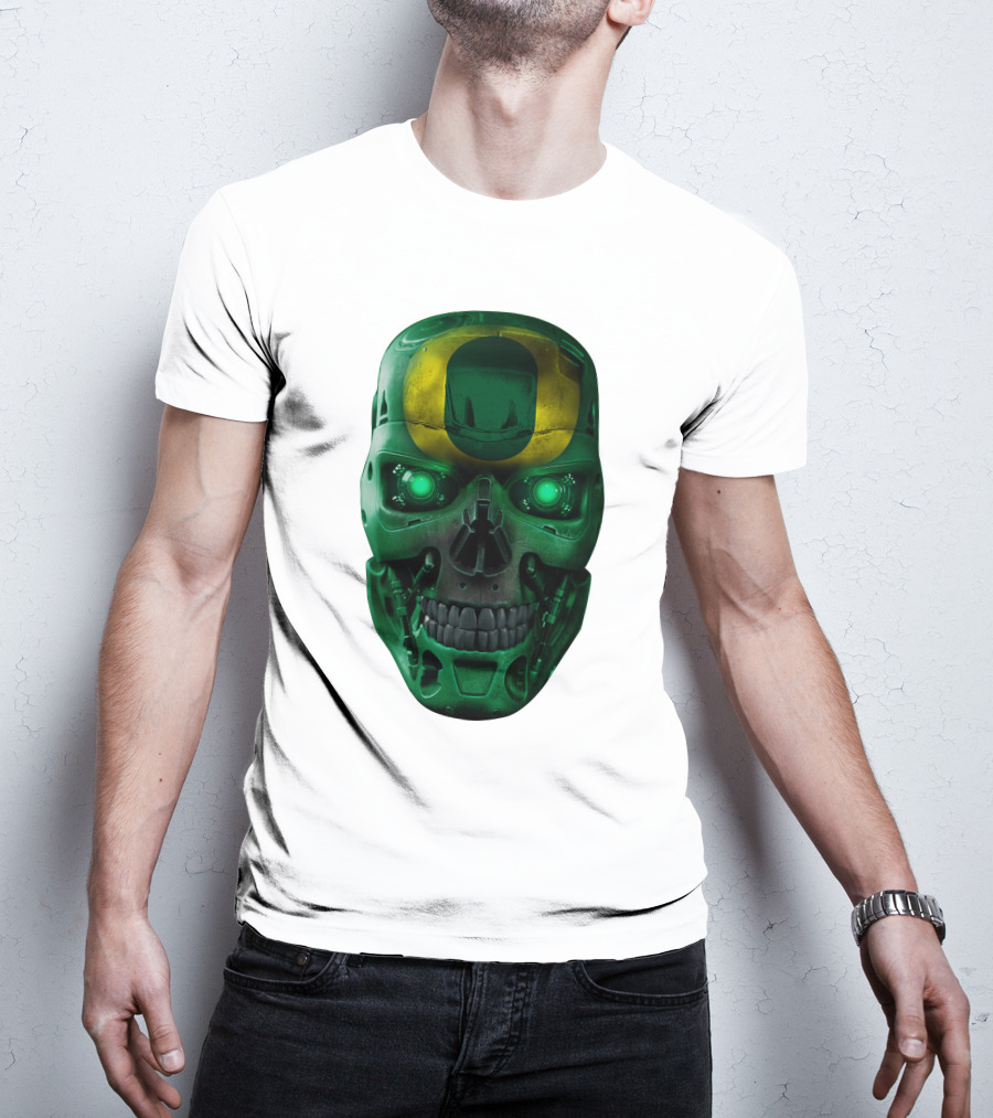 Oregon Ducks Skull Robot Green Neon Eyes T-Shirt