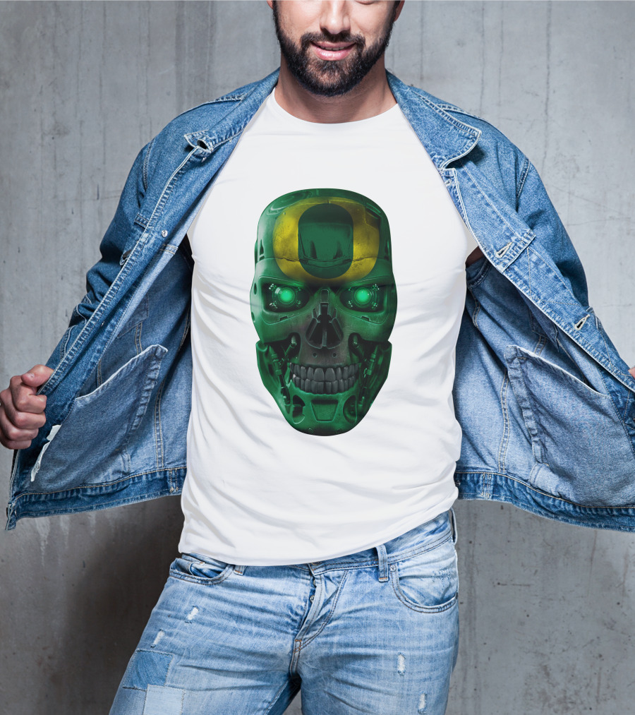 Oregon Ducks Skull Robot Green Neon Eyes T-Shirt