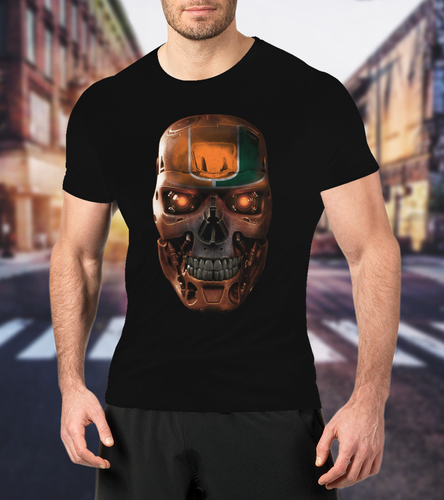 Skull Hurricanes Miami Terminator Robot Face T-Shirt