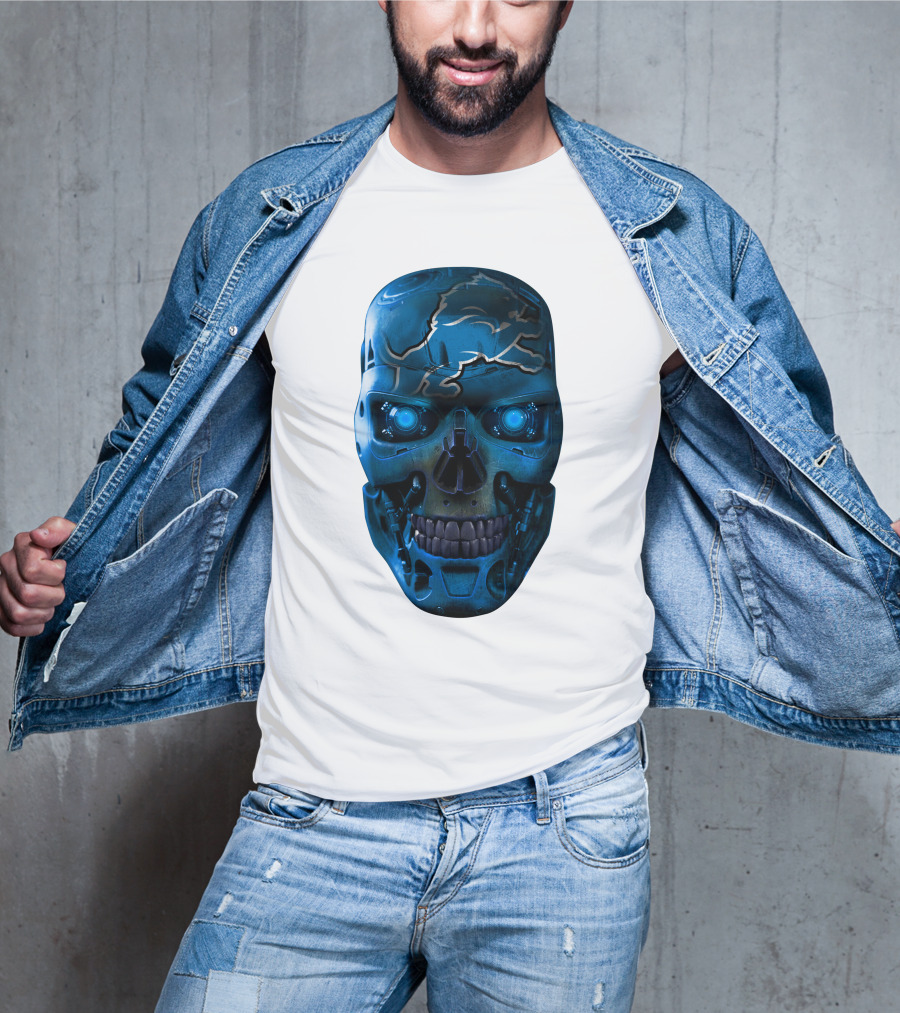Detroit Lions Cyber Skull T-Shirt