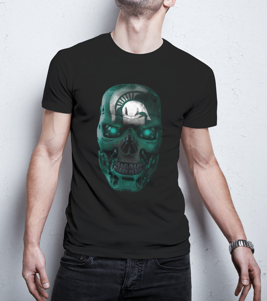 Spartan Helmet Skull Design With Futuristic Elements T-Shirt