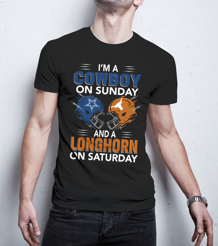 I'm A Cowboy On Sunday And A Longhorn On Saturday Football Helmets T-Shirt