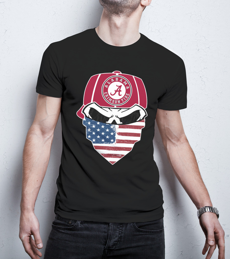 Alabama Crimson Tide Skull American Flag Bandana T-Shirt