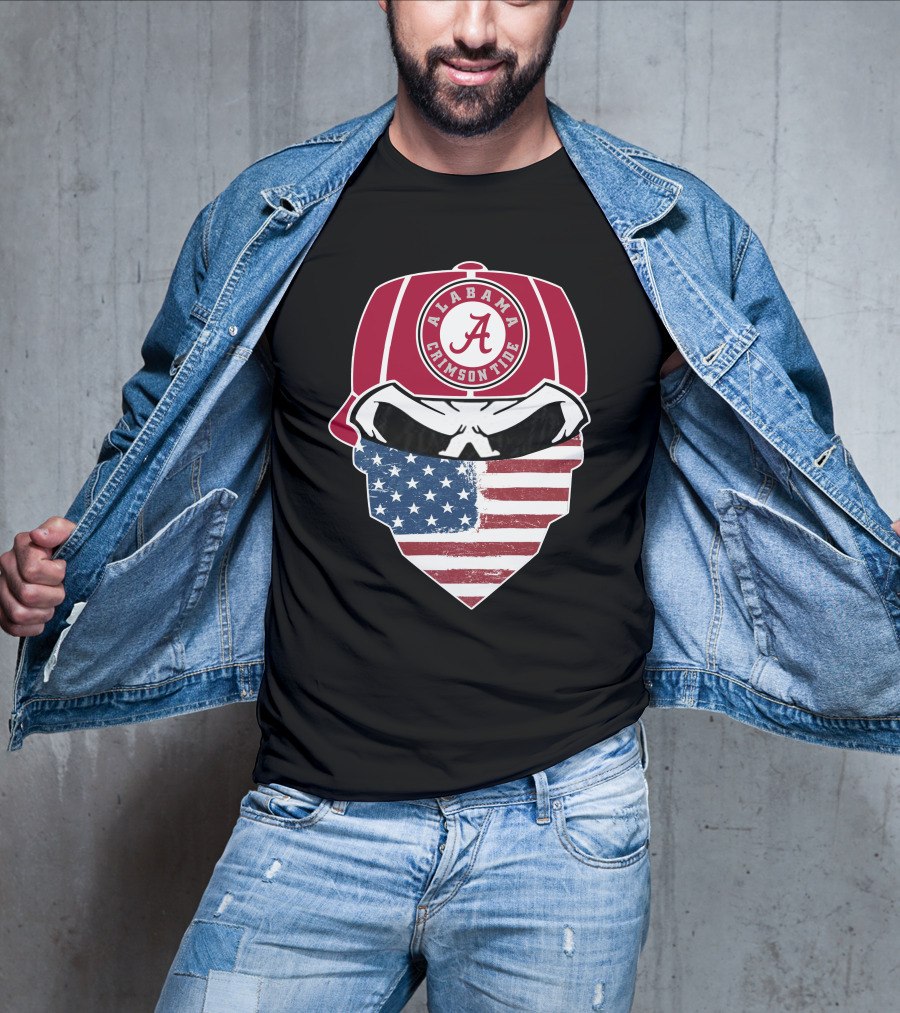 Alabama Crimson Tide Skull American Flag Bandana T-Shirt