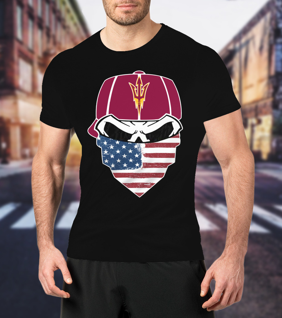Arizona State Skulls American Flag Bandana Maroon Hat Trident T-Shirt
