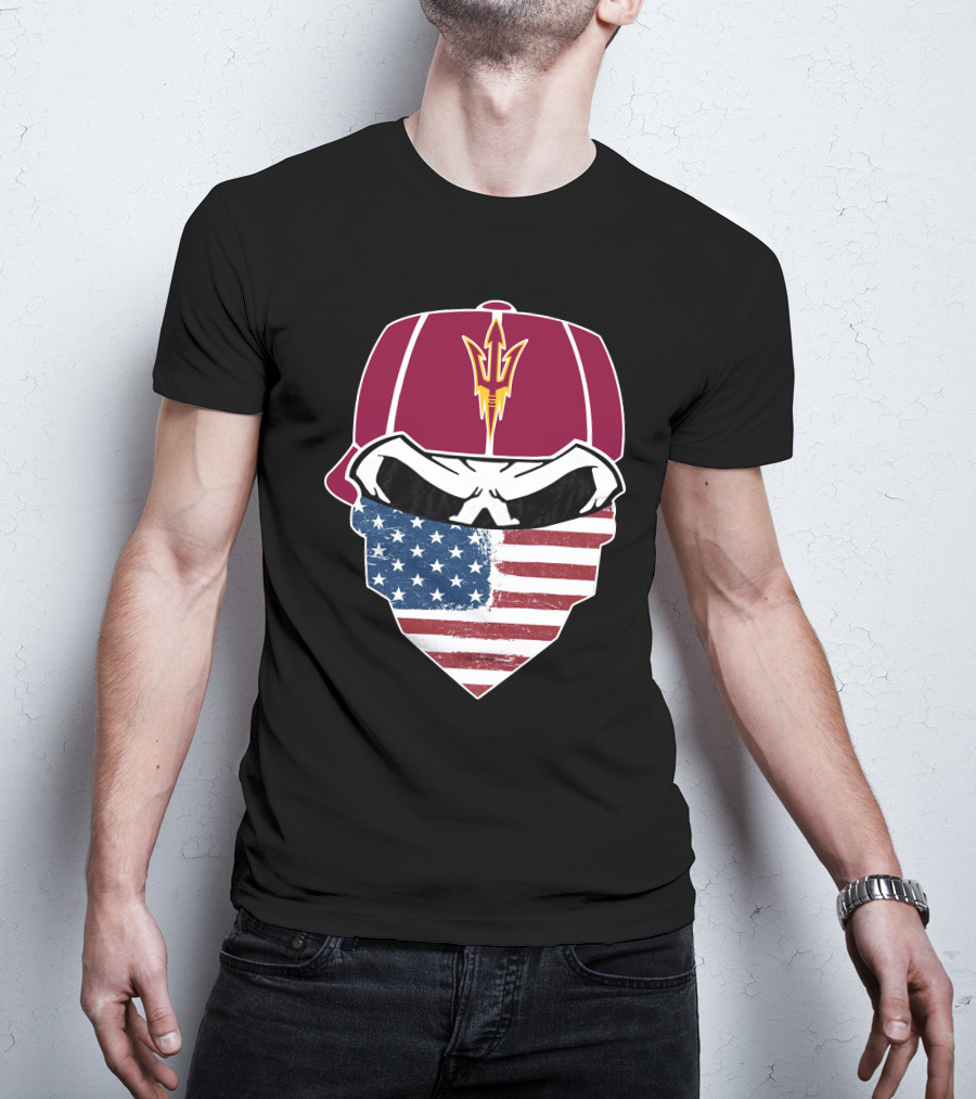 Arizona State Skulls American Flag Bandana Maroon Hat Trident T-Shirt