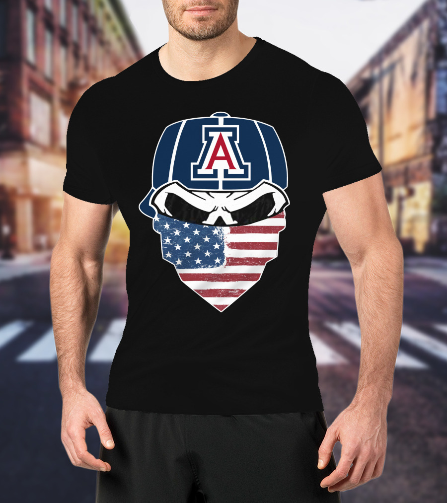 Arizona Wildcats Skull American Flag Bandana T-Shirt