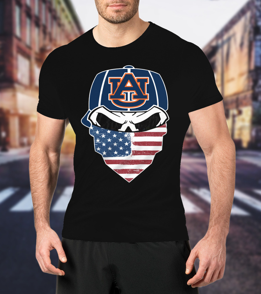 Auburn Tigers Skull USA Flag Bandana T-Shirt
