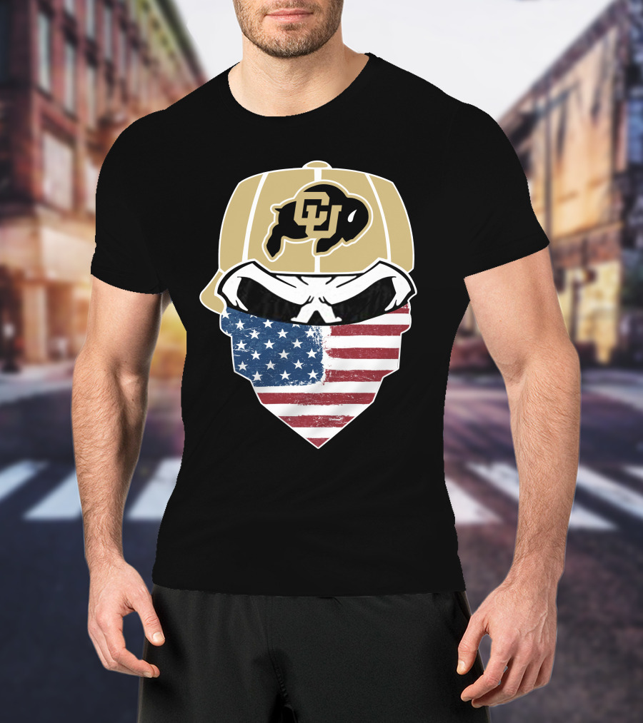 COLORADO BUFFALOES Skuls American Flag Face Buffalo T-Shirt