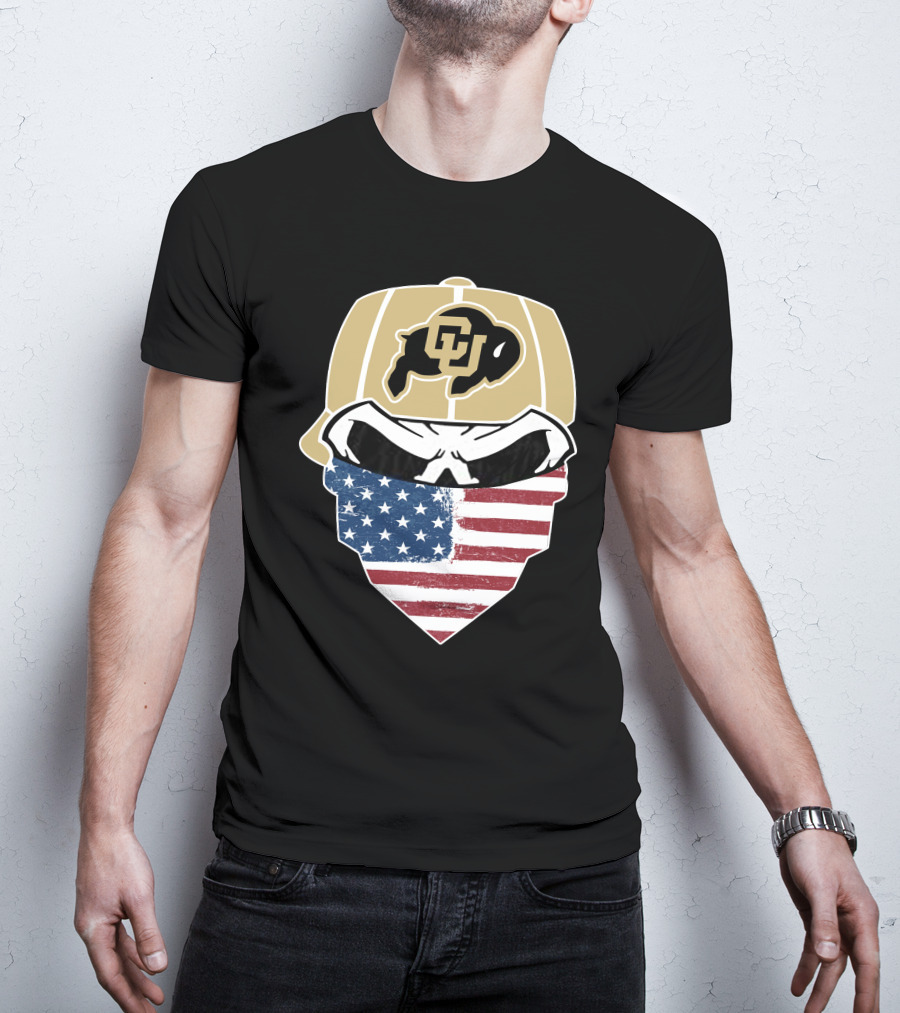 COLORADO BUFFALOES Skuls American Flag Face Buffalo T-Shirt