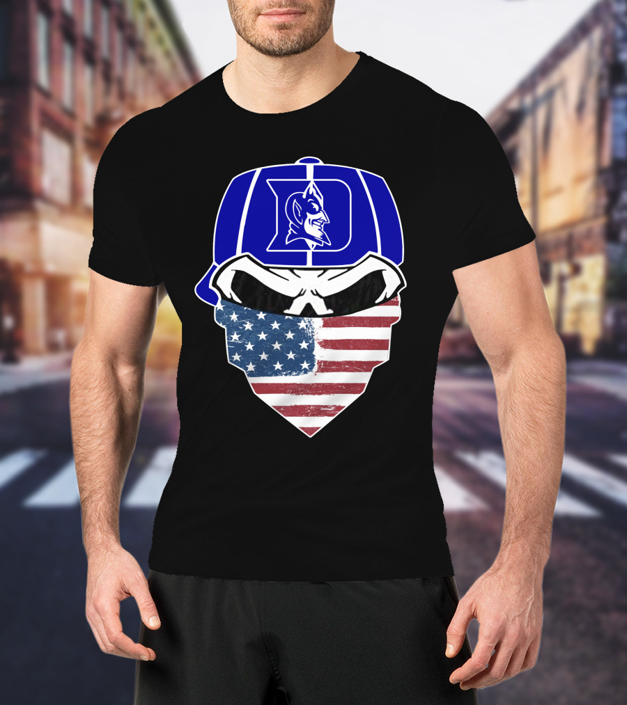 Duke Blue Devils Skulls American Flag Logo Cap Face Mask T-Shirt