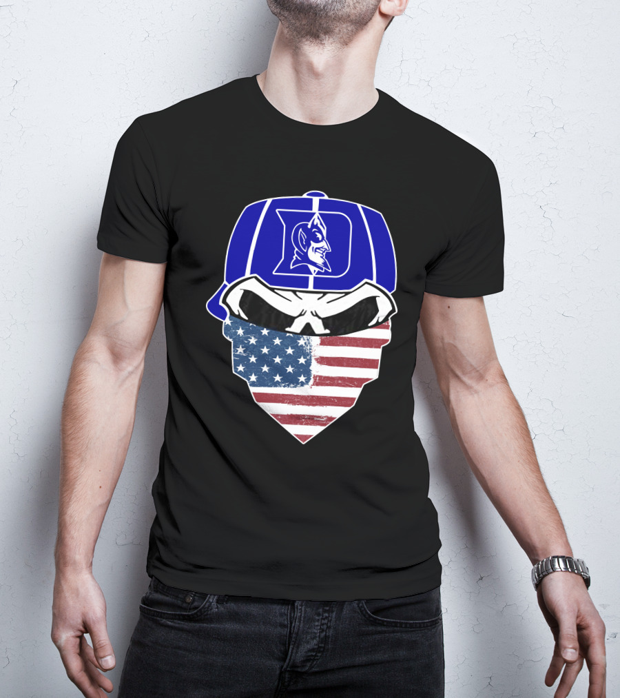 Duke Blue Devils Skulls American Flag Logo Cap Face Mask T-Shirt