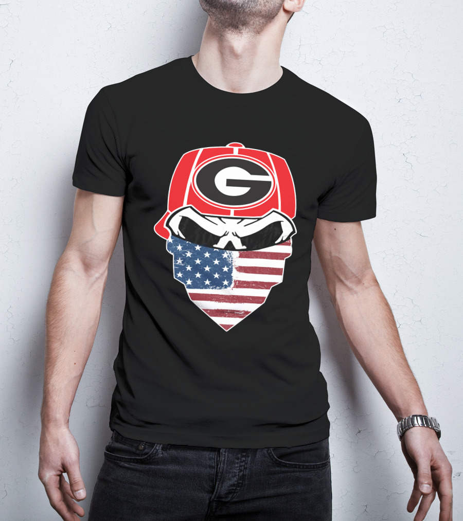 Georgia Bulldogs Skulls American Flag Bandana T-Shirt
