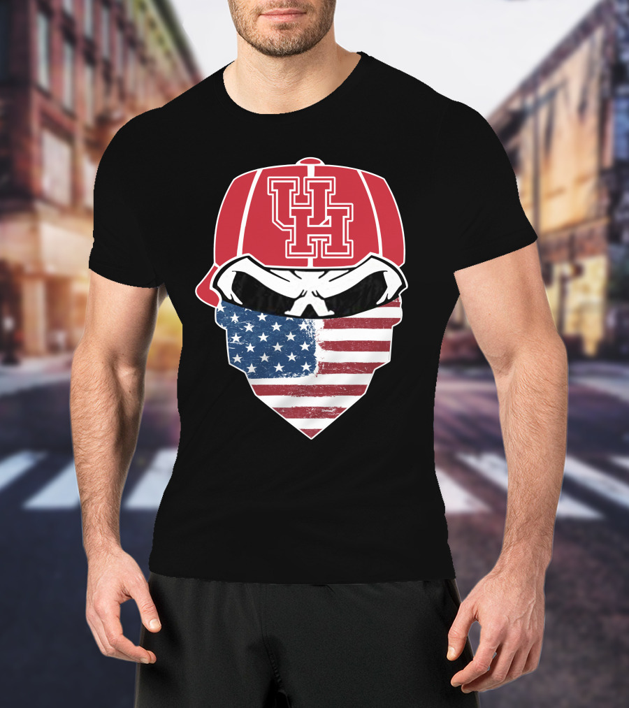 UH Houston Cougars Skull Bandana American Flag T-Shirt