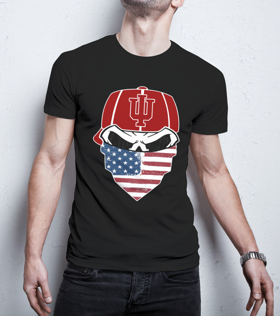 Indiana Hoosiers Skuls American Flag Bandana T-Shirt