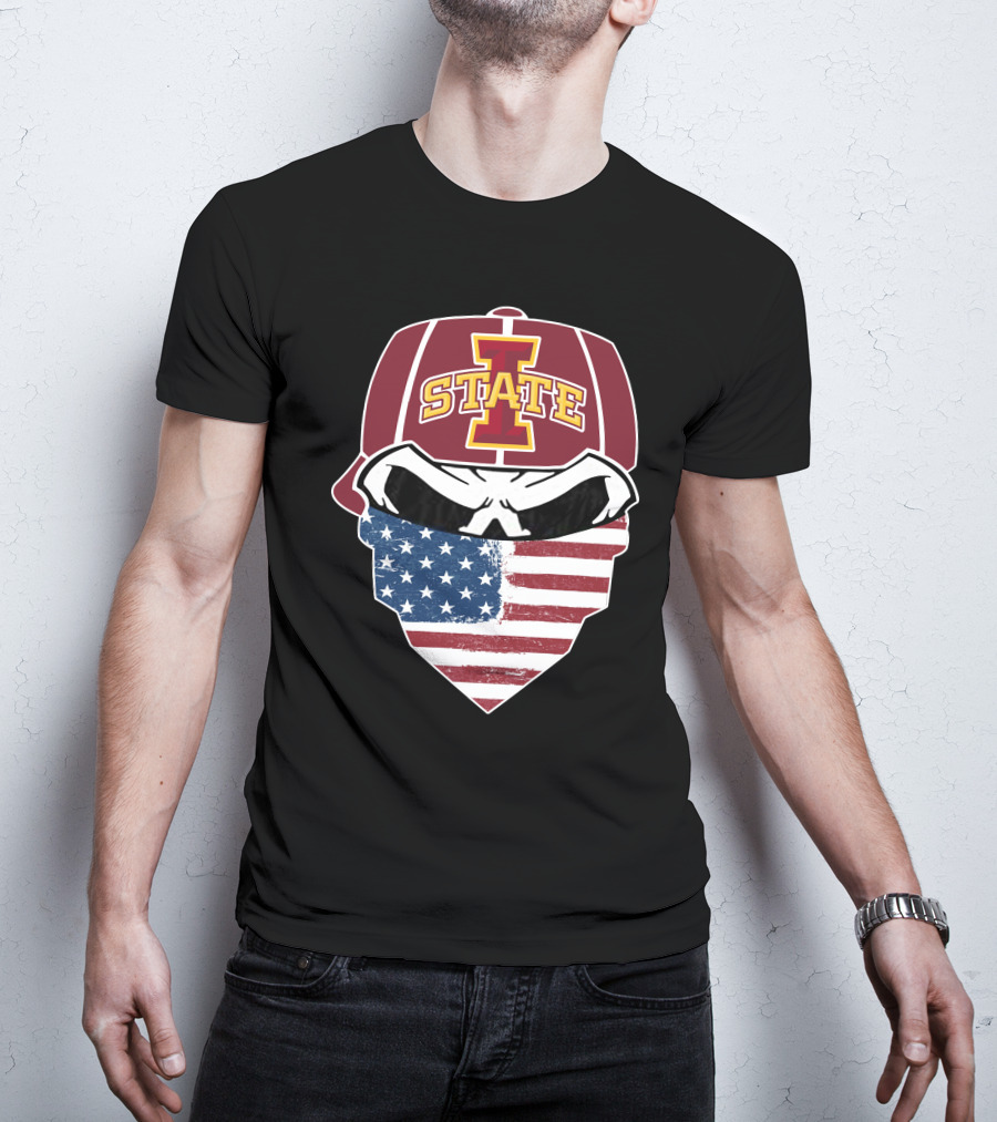 Iowa State Cyclones Skull American Flag Bandana T-Shirt