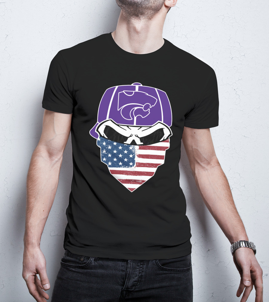 Kansas State Wildcats American Flag Skull Hat T-Shirt