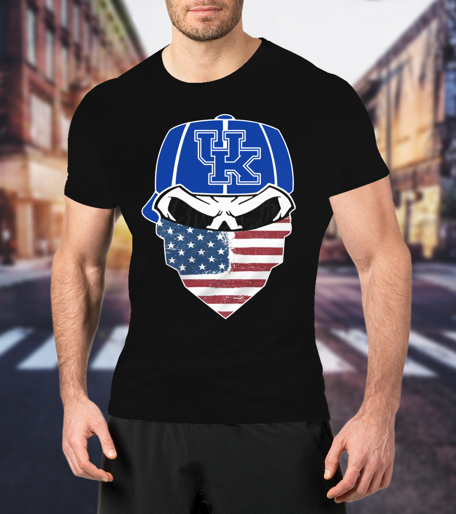 Kentucky Wildcats Skulls UK Flag Bandana Hat T-Shirt