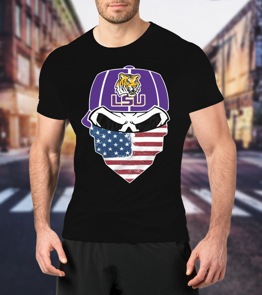LSU Tigers Skull American Flag Bandana T-Shirt