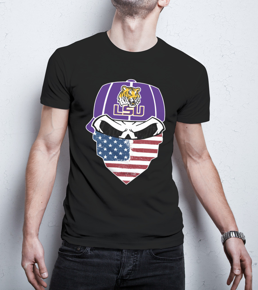 LSU Tigers Skull American Flag Bandana T-Shirt