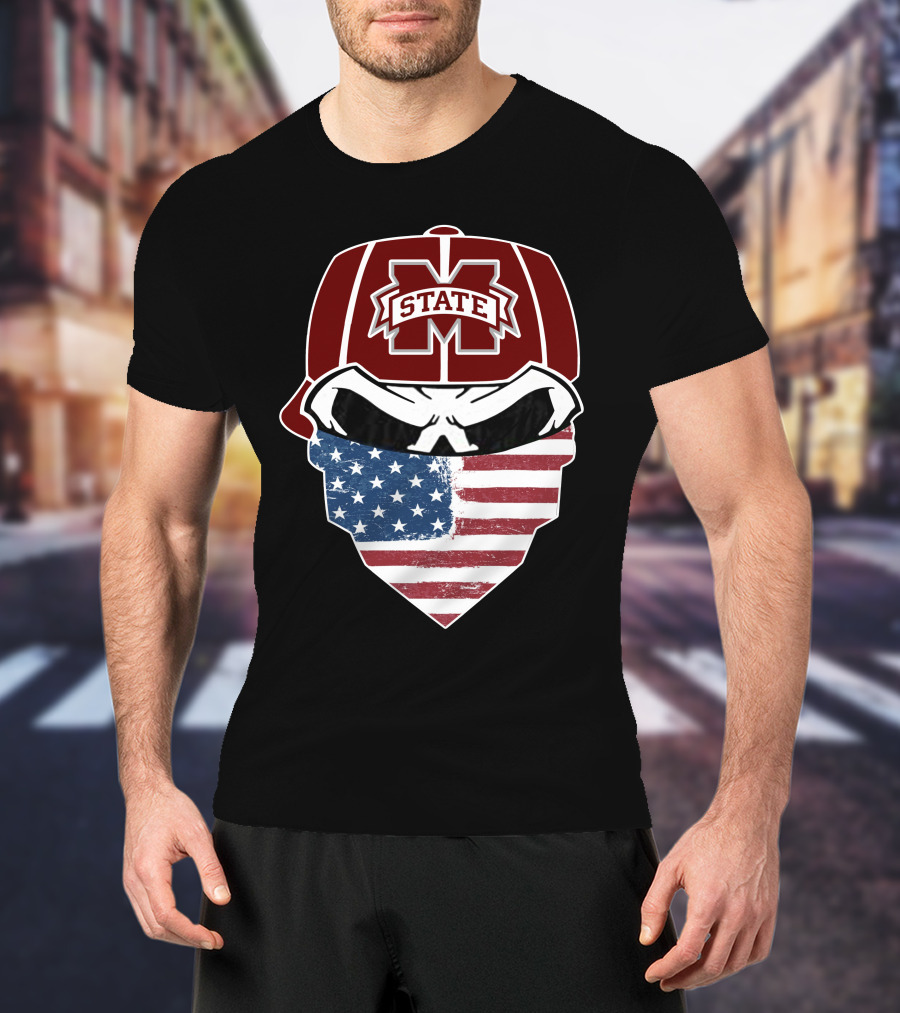 Mississippi State Skulls American Flag Bandana T-Shirt