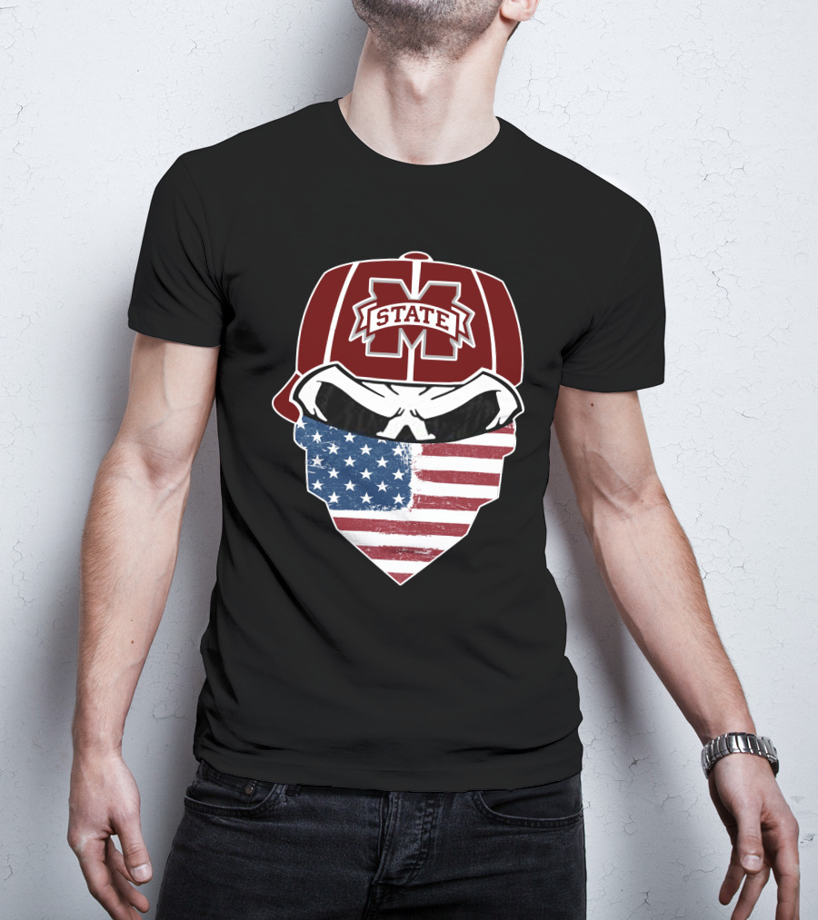 Mississippi State Skulls American Flag Bandana T-Shirt