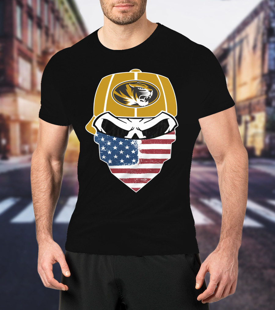 Missouri Tigers Skull American Flag Bandana T-Shirt