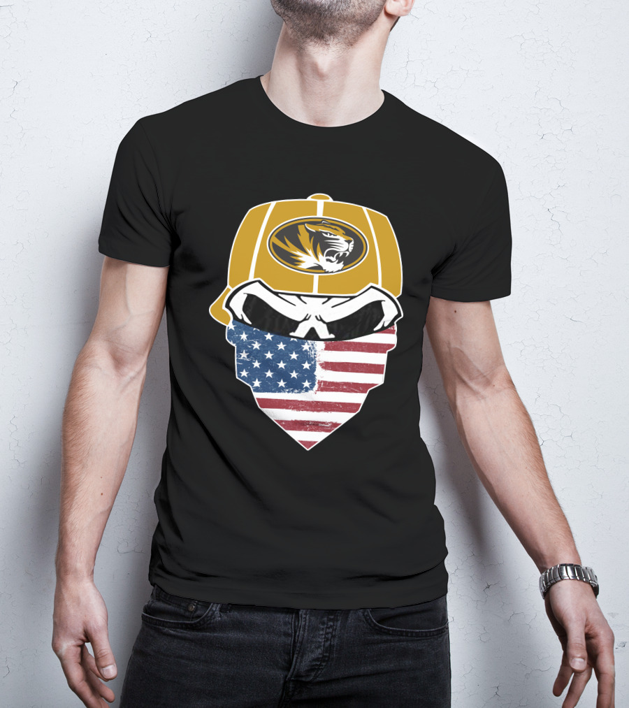 Missouri Tigers Skull American Flag Bandana T-Shirt