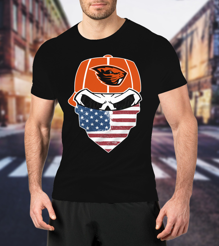 Oregon State Beavers Skull American Flag Bandana T-Shirt