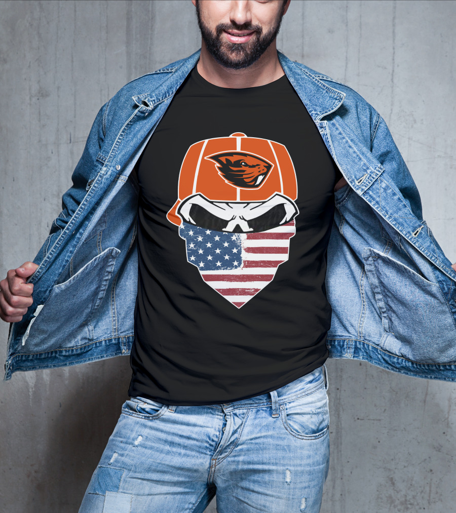 Oregon State Beavers Skull American Flag Bandana T-Shirt