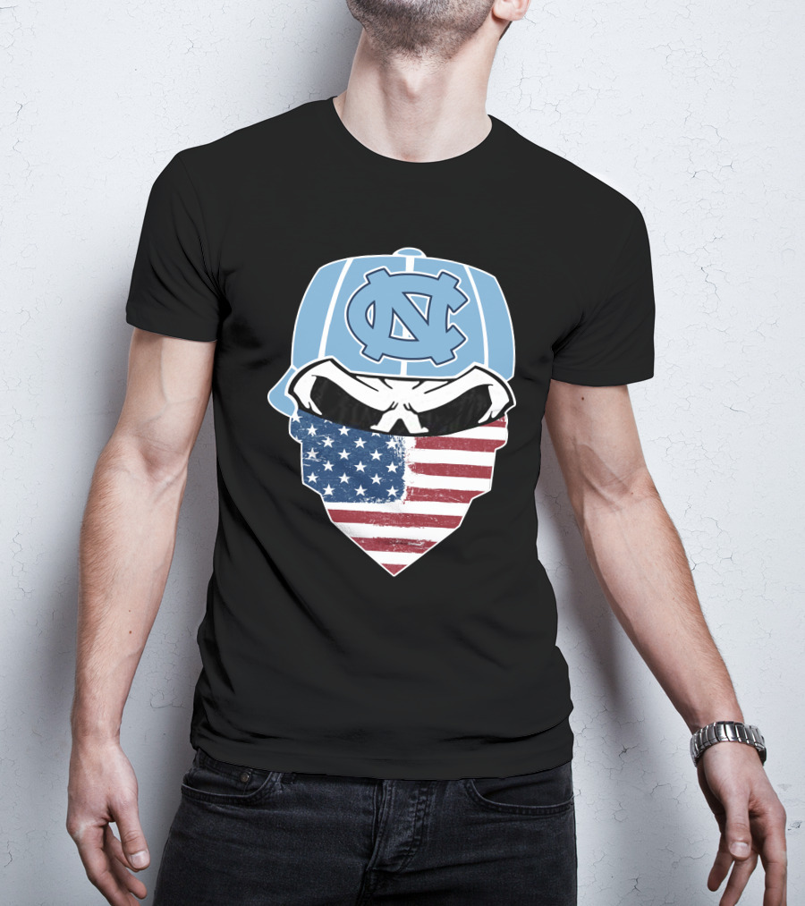 UNC Tar Heels Skull American Flag Bandana T-Shirt