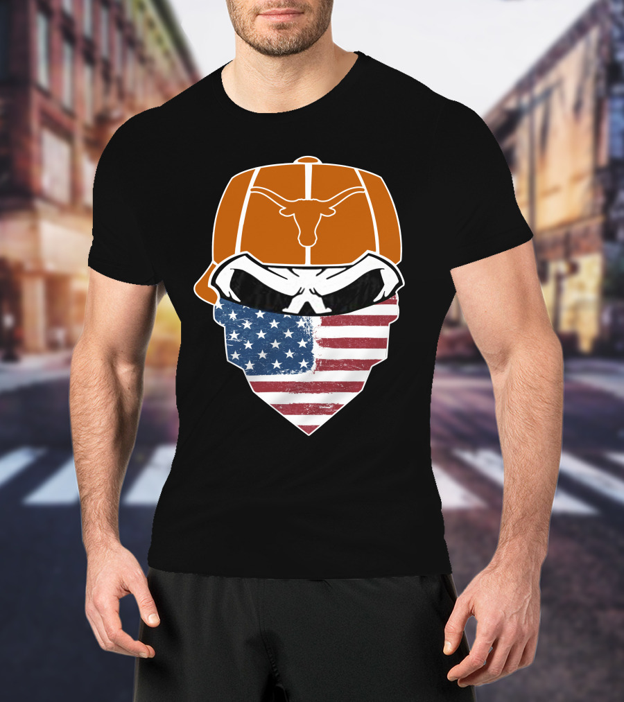 Texas Longhorns Skuls American Flag Bandana T-Shirt