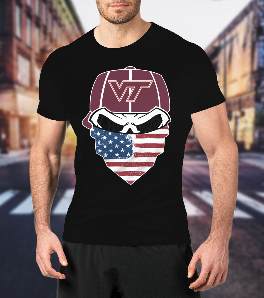 Virginia Tech Skulls VT American Flag Bandana T-Shirt