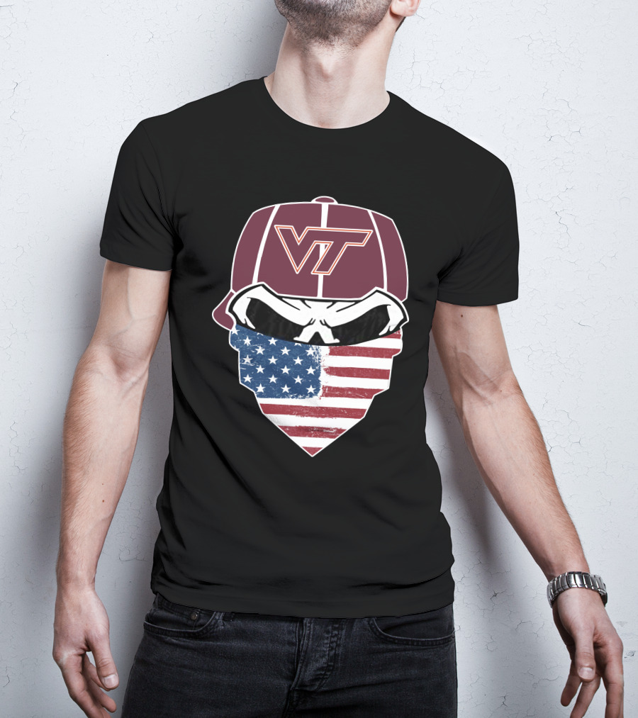 Virginia Tech Skulls VT American Flag Bandana T-Shirt